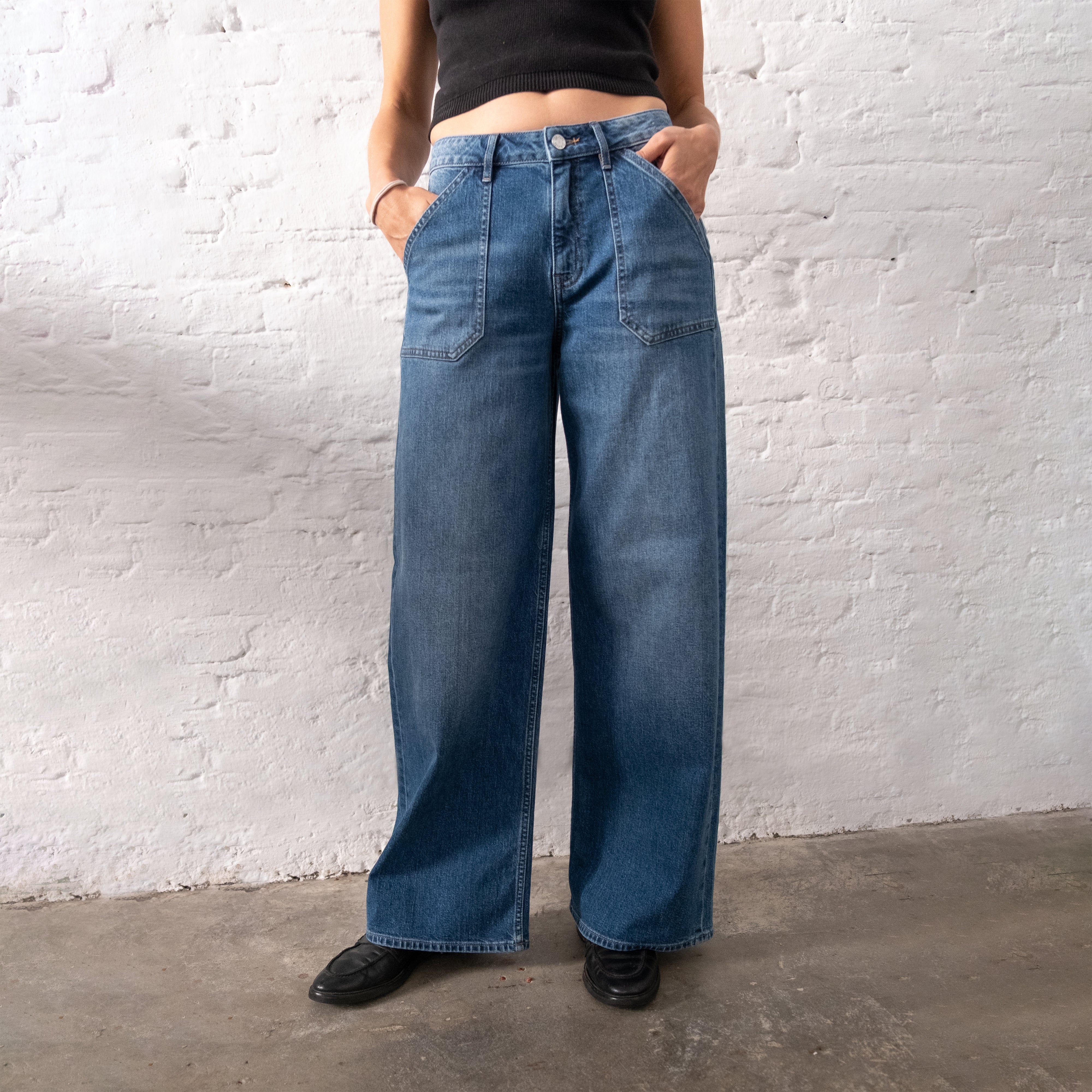 SUNNY Wide Leg Minimal Stretch - Worker - Medium Blue