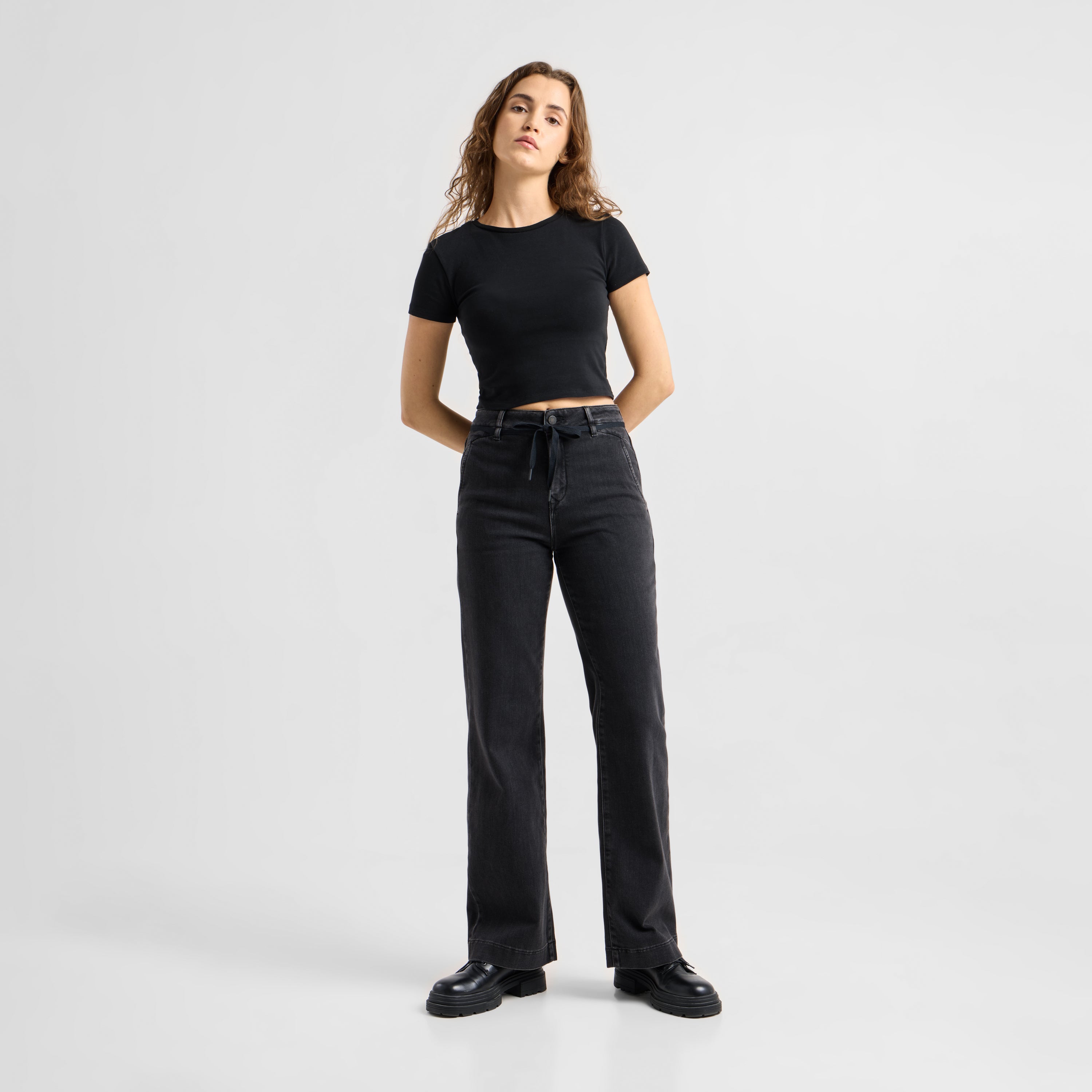 DEW Flared Soft Denim - French Pocket - Black Denim