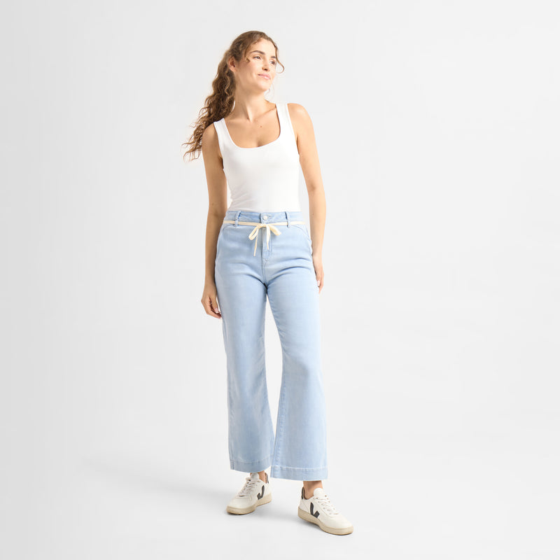 DEW Flared Cropped Soft Denim - French Pocket - Bright Blue