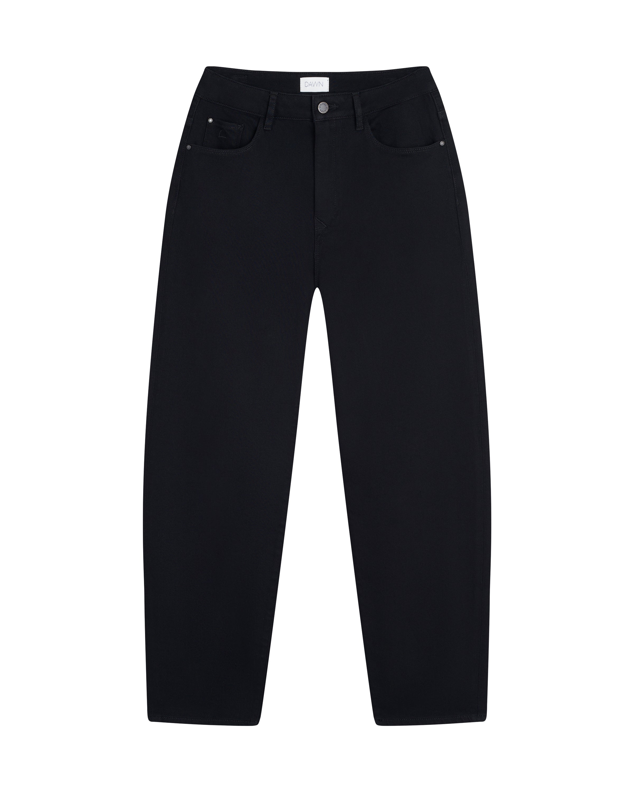 Frontansicht der STARDUST O-Shape Soft-Denim-Jeans in Stay Black: hoher Taillenbund, 5-Pocket-Design, tiefes Schwarz, komfortabler Stretch.