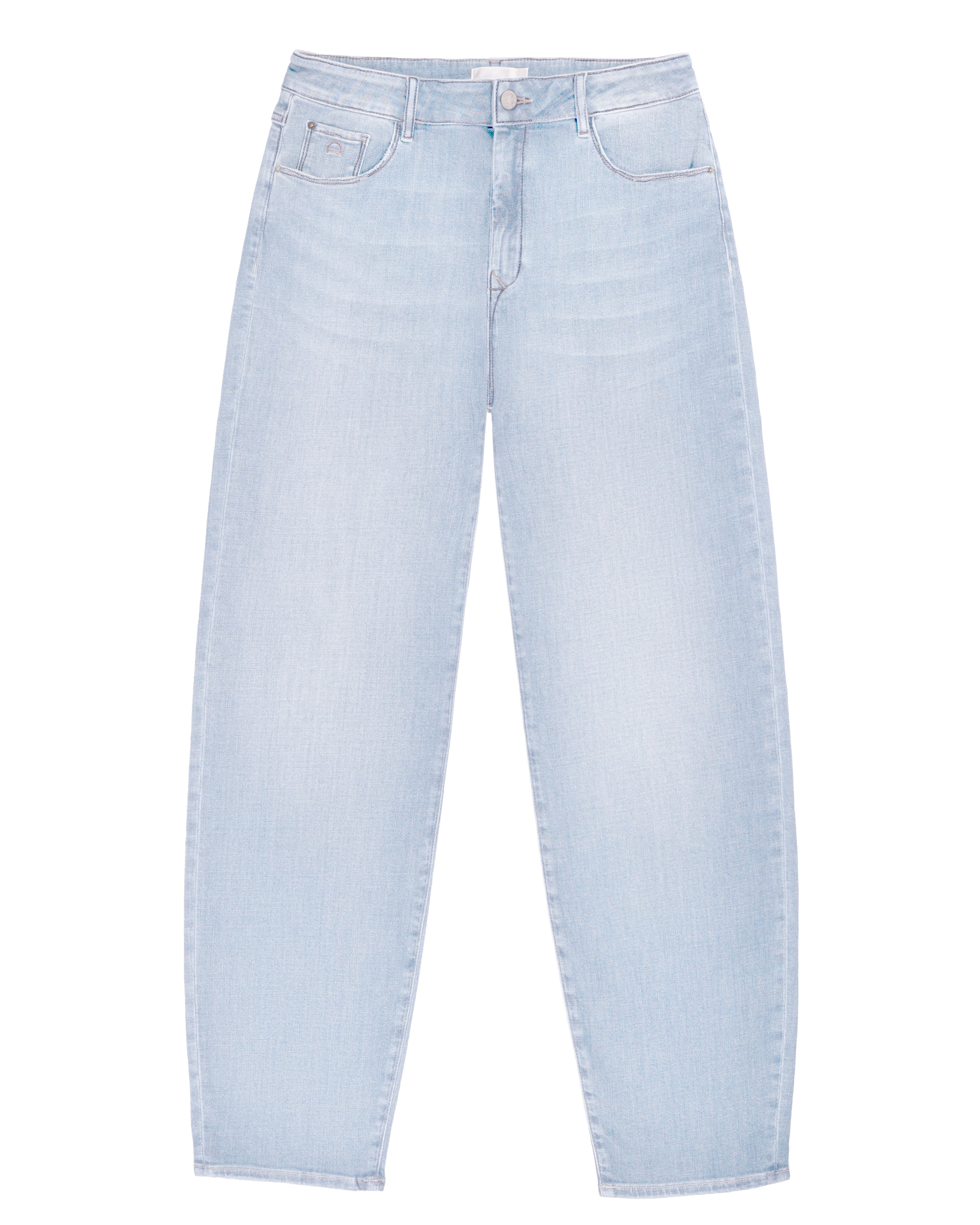 STARDUST O-Shape Jeans in Bright Blue, High-Waist, Frontansicht mit Knopf & Reißverschluss.