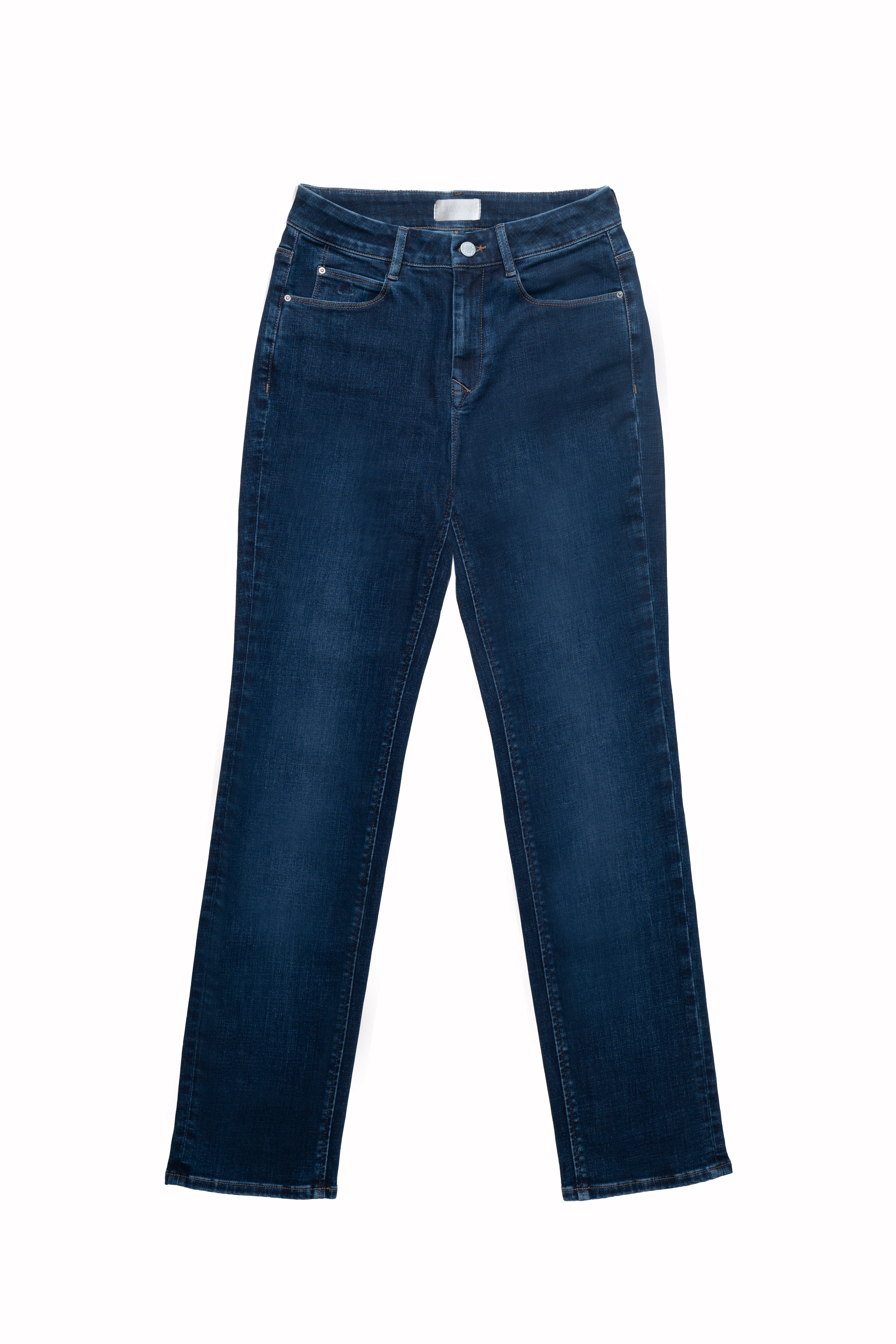 Dunkelblaue STELLAR Slim Comfortstretch Jeans mit High-Waist und 5-Pocket-Design — Frontansicht.